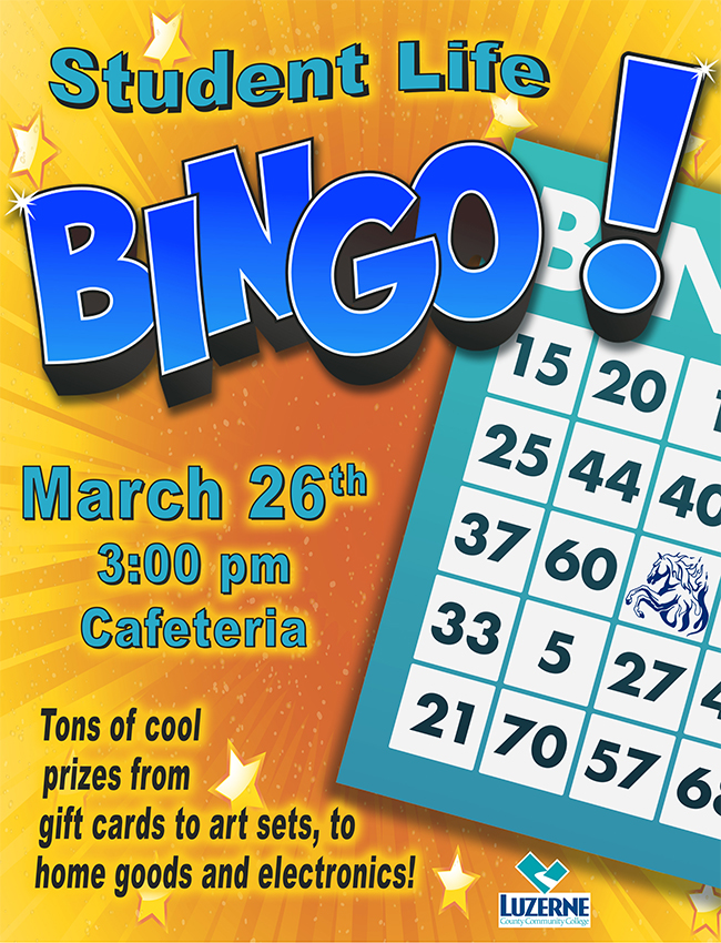 Student Life BINGO!, 3:00 p.m, Cafeteria, Building 14